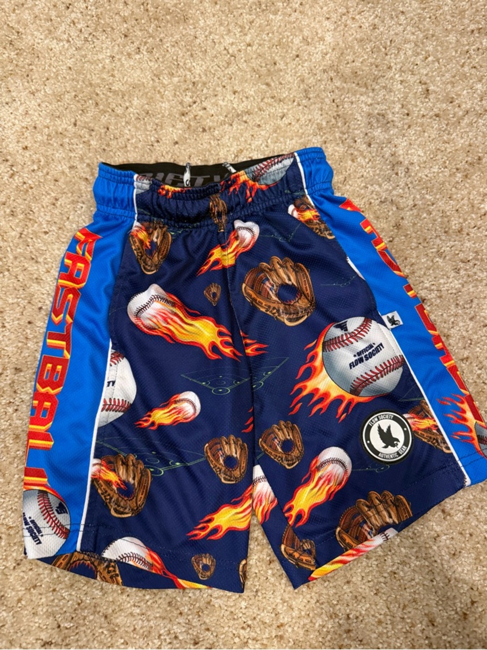 Boys Navy Blue Flow Society Baseball Print Shorts